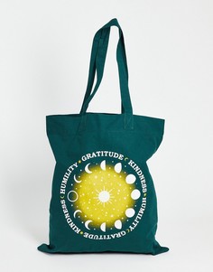 Бирюзовая сумка-тоут с принтом "Gratitude" ASOS DESIGN-Зеленый цвет