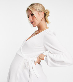 Белая блузка с объемными рукавами и запахом In The Style Maternity x Brooke Vincent-Белый