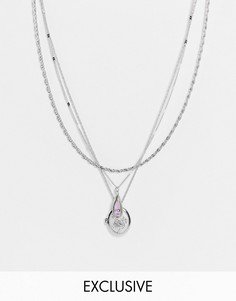 Серебристое ярусное ожерелье с подвесками из искусственного жемчуга и с космической змеей Reclaimed Vintage Inspired-Серебряный