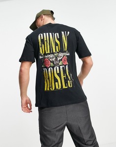 Черная свободная футболка с принтом "Guns N Roses" на спине Jack & Jones Originals-Черный цвет