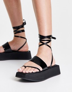 Массивные черные сандалии с ремешками из натуральной кожи Topshop-Черный цвет