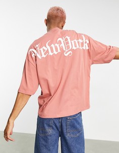 Oversized-футболка из органического хлопка выцветшего оранжевого цвета с принтом New York ASOS DESIGN-Розовый цвет