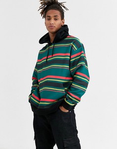Oversized-худи в разноцветную полоску с контрастным капюшоном ASOS DESIGN-Зеленый цвет