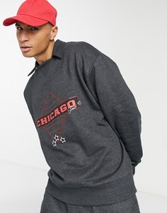 Темно-серый oversized-свитшот поло с винтажным принтом "Chicago" от комплекта ASOS DESIGN