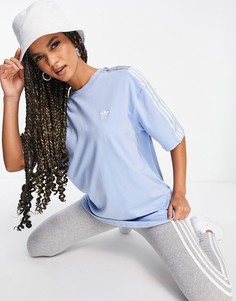 Голубая футболка из атласной ткани с тремя полосками adidas Originals adicolor-Голубой