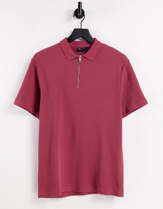 Футболка поло выбеленного бордового цвета из вафельной ткани на молнии ASOS DESIGN-Красный