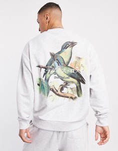 Белый меланжевый свитшот в стиле oversized с фотопринтом птиц ASOS DESIGN