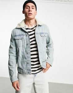 Светлая джинсовая куртка с воротником "борг" ASOS DESIGN-Голубой