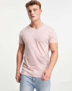 Розовая футболка классического кроя с V-образным вырезом Topman-Розовый цвет