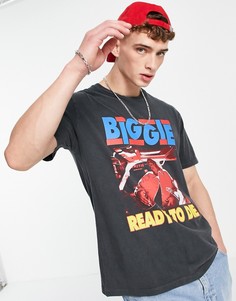Черная выбеленная oversized-футболка с принтом "Biggie" Topman-Черный цвет