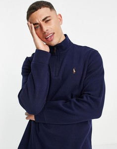 Темно-синий свитшот с короткой молнией и логотипом Polo Ralph Lauren