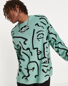 Мятно-зеленый вязаный джемпер с рисунком ASOS DESIGN-Зеленый цвет