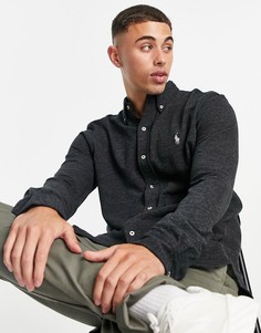 Черная меланжевая рубашка узкого кроя на пуговицах из трикотажа пике с маленьким логотипом Polo Ralph Lauren-Черный цвет