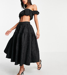 Ярусная фактурная юбка миди черного цвета для выпускного от комплекта Collective The Label Petite-Черный цвет