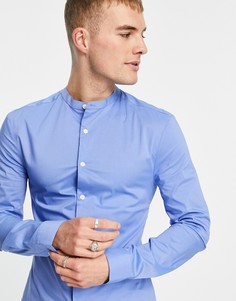Голубая облегающая рубашка с воротником на пуговице ASOS DESIGN-Голубой