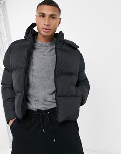 Черный пуховик с отстегивающимся капюшоном ASOS DESIGN-Черный цвет