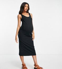 Черное облегающее платье миди для будущих мам без рукавов из смесового хлопка Mamalicious Maternity-Черный цвет Mama.Licious