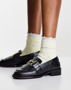 Черные кожаные лоферы с крокодиловой фактурой и бахромой ASOS DESIGN Mortice-Черный цвет