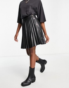 Черная плиссированная мини-юбка из искусственной кожи с пуговицами сбоку Vila-Черный цвет