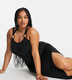 Пляжное облегающее платье макси с кольцом ASOS DESIGN Curve-Черный цвет