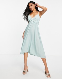 Голубое платье миди с запахом спереди и завязкой сзади ASOS DESIGN-Голубой