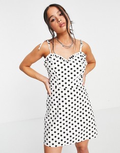 Монохромное платье мини в горошек из поплина Topshop-Multi