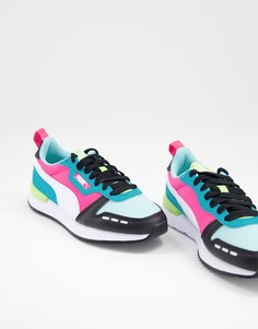 Неоновые кроссовки черного и голубого цвета Puma R78-Черный цвет