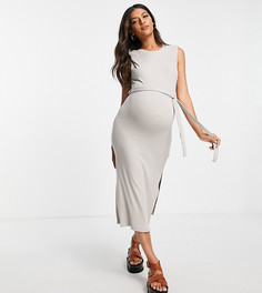 Светло-бежевое платье макси с завязкой и броскими плечами Topshop Maternity-Светло-бежевый цвет