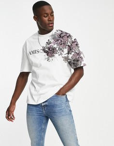 Белая футболка в стиле oversized с цветочным принтом River Island-Белый