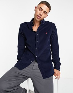 Рубашка узкого кроя из синего вельвета на пуговицах с логотипом Polo Ralph Lauren-Темно-синий