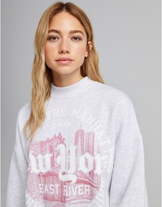 Серый свитшот с надписью "New York" Bershka