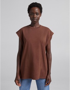 Oversized-футболка шоколадного цвета Bershka-Коричневый цвет