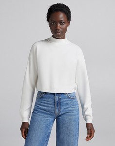 Белый укороченный джемпер с круглым вырезом Bershka