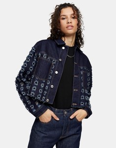 Укороченная джинсовая куртка цвета индиго с вырезами Topshop-Черный цвет