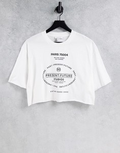Белая укороченная футболка Topshop Paris 75004-Белый