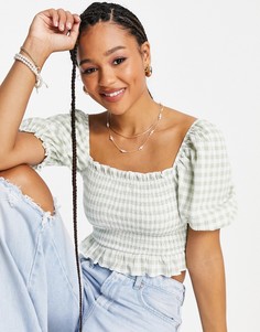Зеленый топ в клетку со сборками Miss Selfridge-Разноцветный