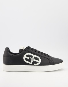 Черные кожаные кроссовки с контрастным резиновым логотипом Emporio Armani-Черный цвет