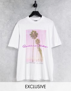 Футболка из органического хлопка с графическим принтом пальм спереди Reclaimed Vintage Inspired-Белый