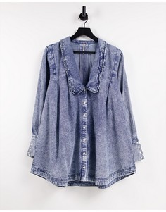 Oversized-рубашка из выбеленного денима с воротником We The Free by Free People Charlie-Голубой