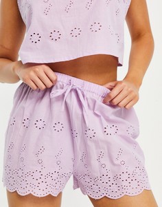 Комбинируемые сиреневые пижамные шорты с вышивкой ришелье ASOS DESIGN-Фиолетовый цвет