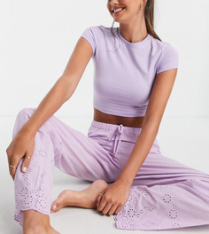 Комбинируемые сиреневые пижамные брюки с вышивкой ришелье ASOS DESIGN Tall-Фиолетовый цвет