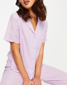 Комбинируемая сиреневая пижамная рубашка с вышивкой ришелье ASOS DESIGN-Фиолетовый цвет