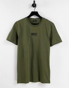 Футболка цвета хаки с маленьким логотипом Diesel-Зеленый цвет