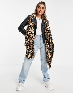 Шарф с необработанным краем и леопардовым принтом ASOS DESIGN-Разноцветный