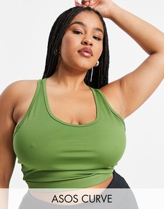 Удлиненный спортивный бюстгальтер с овальным вырезом ASOS 4505 Curve-Зеленый цвет