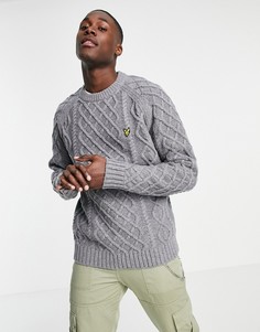 Трикотажный джемпер крупной вязки косами с круглым вырезом Lyle & Scott-Серый