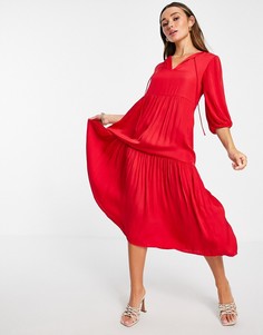 Красное атласное ярусное платье макси Vila-Красный