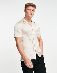 Светло-бежевая атласная рубашка с отложным воротником River Island-Светло-бежевый цвет