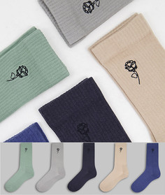 Набор из 5 пар носков разных цветов с вышивкой New Look-Разноцветный
