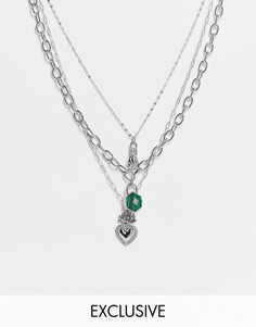 Многоярусное серебристое ожерелье с подвеской в виде горящего сердца Reclaimed Vintage Inspired-Серебряный